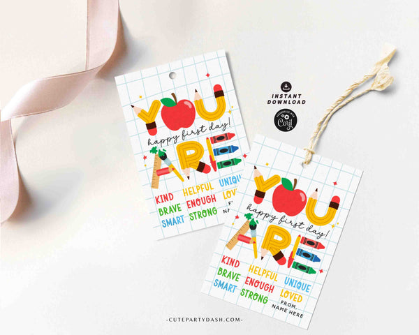 EDITABLE Welcome Back To School Gift Tag Printable INSTANT DOWNLOAD Happy First Day of School, Teacher Student Gift Label Pta Pto Classmate