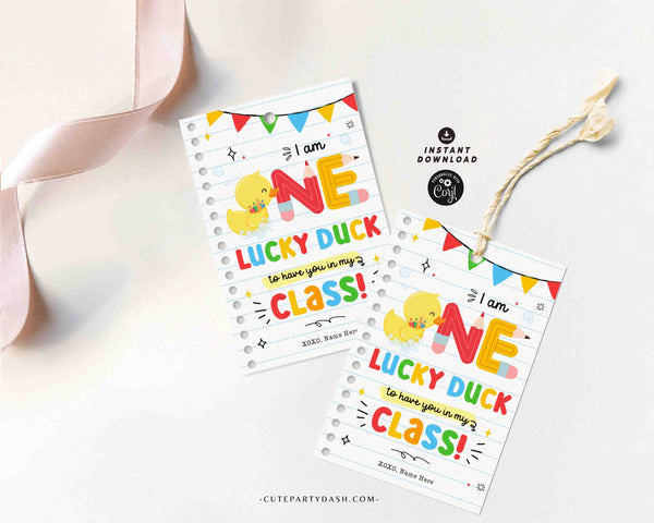 One Lucky Duck Back to School Gift Tag Printable INSTANT DOWNLOAD Rubber Duck First day of School Gift for Student