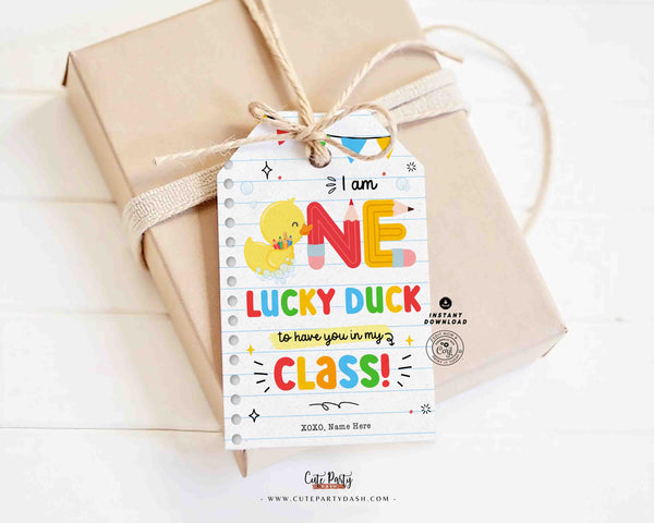One Lucky Duck Back to School Gift Tag Printable INSTANT DOWNLOAD Rubber Duck First day of School Gift for Student