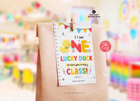One Lucky Duck Back to School Gift Tag Printable INSTANT DOWNLOAD Rubber Duck First day of School Gift for Student