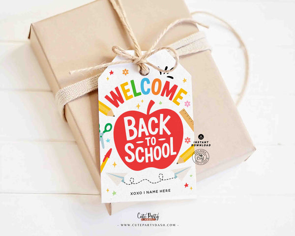 EDITABLE Welcome Back To School Gift Tag Printable INSTANT DOWNLOAD First Day of School, Teacher Staff Employee Pta Pto Classmate Gift Label