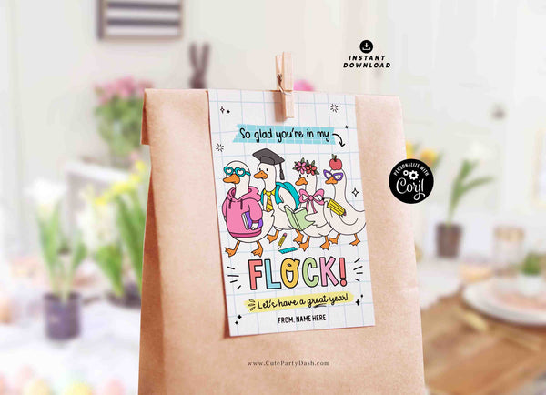Silly Goose Back To School Gift Tag Printable INSTANT DOWNLOAD First Day of School, Editable Teacher Staff Student Pta Pto Classmate Gift