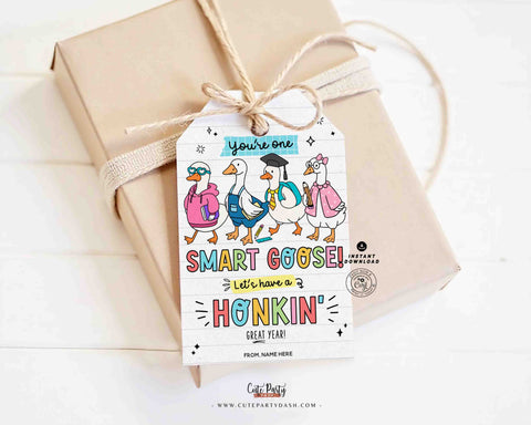 Silly Goose Back To School Gift Tag Printable INSTANT DOWNLOAD First Day of School, Editable Teacher Staff Student Pta Pto Classmate Gift