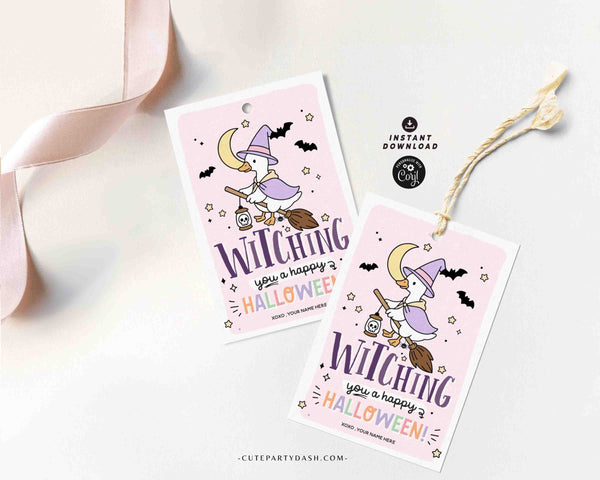 EDITABLE Witching You a Happy Halloween Silly Goose Tag Printable INSTANT DOWNLOAD Party Favor Teacher Staff Pta Pto Kids Witch Treat Candy Label
