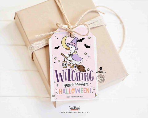 EDITABLE Witching You a Happy Halloween Silly Goose Tag Printable INSTANT DOWNLOAD Party Favor Teacher Staff Pta Pto Kids Witch Treat Candy Label