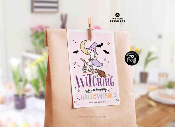 EDITABLE Witching You a Happy Halloween Silly Goose Tag Printable INSTANT DOWNLOAD Party Favor Teacher Staff Pta Pto Kids Witch Treat Candy Label