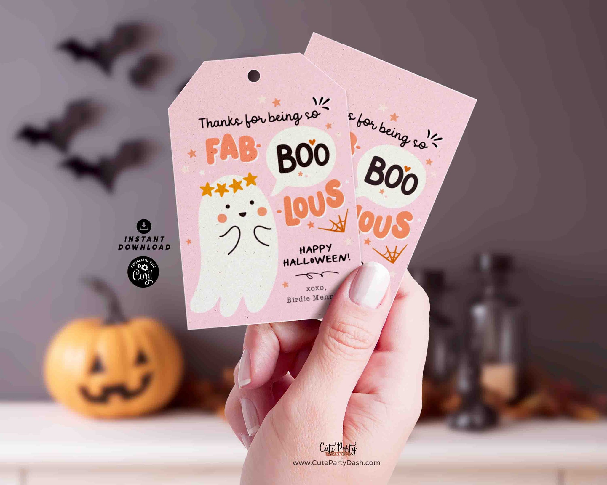 Happy Halloween Gift tag INSTANT DOWNLOAD Thank you for being Fab-Boo-Lous Tag EDITABLE Teacher Staff Employee School Pto Printable Sticker