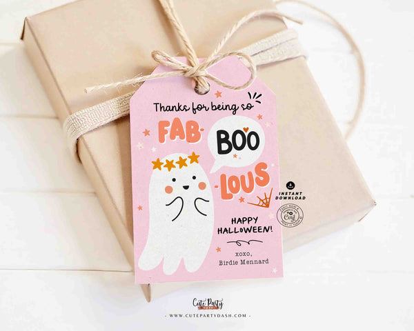 Happy Halloween Gift tag INSTANT DOWNLOAD Thank you for being Fab-Boo-Lous Tag EDITABLE Teacher Staff Employee School Pto Printable Sticker