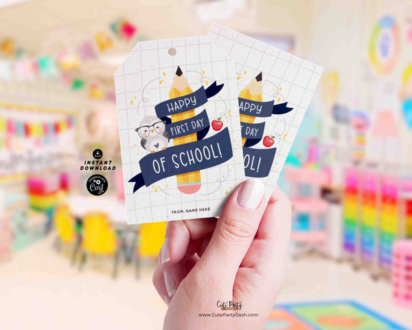 EDITABLE Welcome Back To School Gift Tag Printable INSTANT DOWNLOAD Happy First Day of School, Teacher Staff Pta Pto Classmate Gift Label