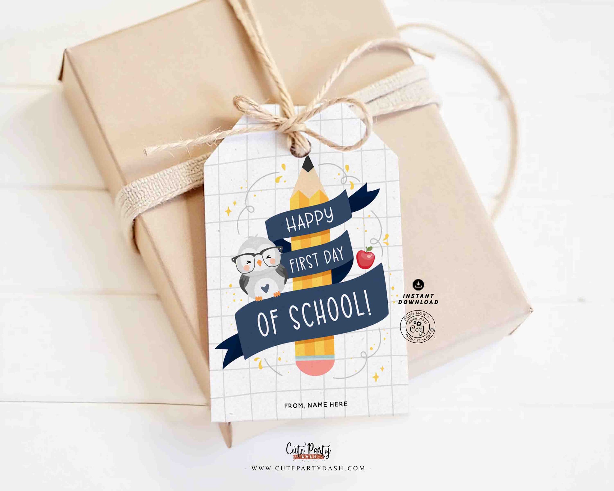 EDITABLE Welcome Back To School Gift Tag Printable INSTANT DOWNLOAD Happy First Day of School, Teacher Staff Pta Pto Classmate Gift Label