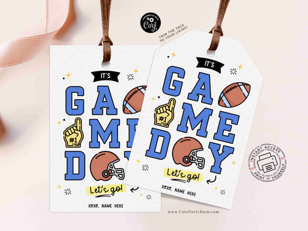 Football Game Day Gift Tag INSTANT DOWNLOAD Printable Football Good Luck Big Game Day Treat Blue and Silver Pom Pom Cheerleading Snack Bag