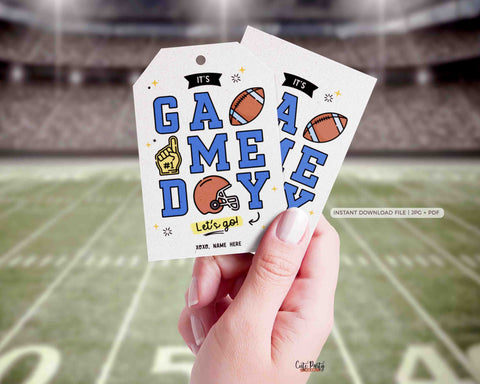 Football Game Day Gift Tag INSTANT DOWNLOAD Printable Football Good Luck Big Game Day Treat Blue and Silver Pom Pom Cheerleading Snack Bag