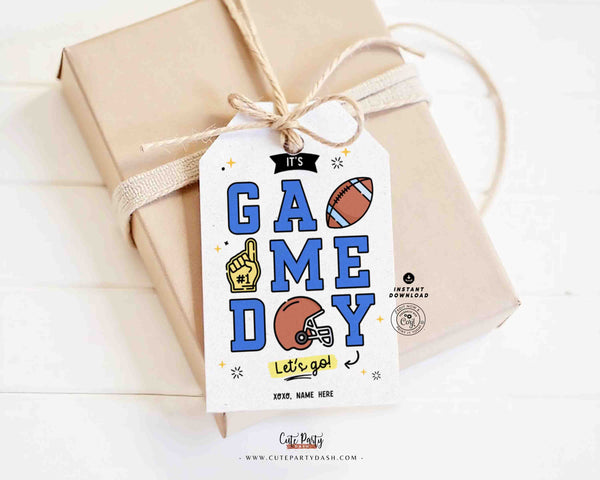 Football Game Day Gift Tag INSTANT DOWNLOAD Printable Football Good Luck Big Game Day Treat Blue and Silver Pom Pom Cheerleading Snack Bag