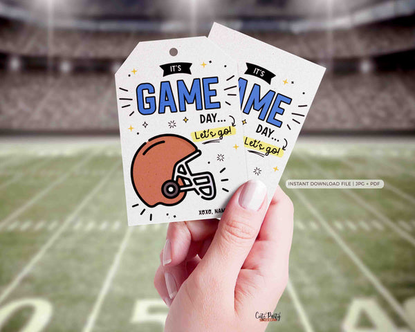 Football Game Day Gift Tag INSTANT DOWNLOAD Printable Football Good Luck Big Game Day Treat Blue and Silver Pom Pom Cheerleading Snack Bag