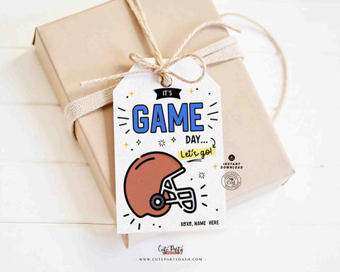 Football Game Day Gift Tag INSTANT DOWNLOAD Printable Football Good Luck Big Game Day Treat Blue and Silver Pom Pom Cheerleading Snack Bag