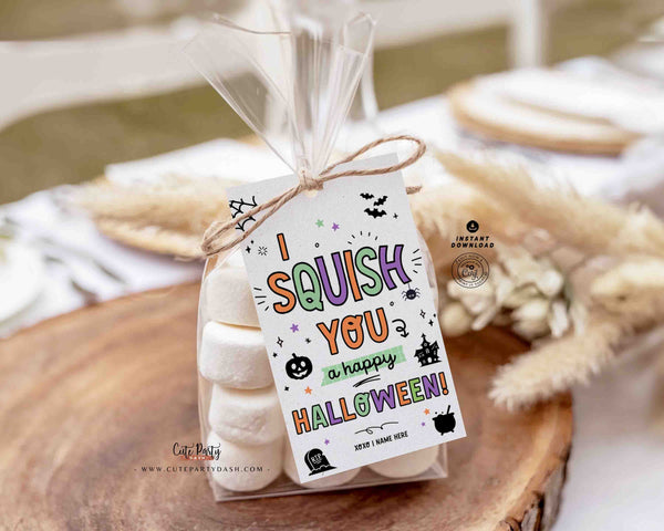 Editable Squish toy Halloween Gift Tag Template INSTANT DOWNLOAD Happy Halloween for Non Candy Trick or Treat, Halloween Classroom Party