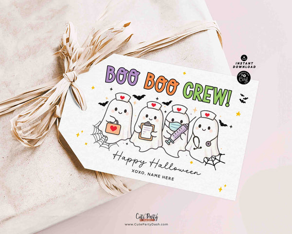 Editable Nurse Halloween Gift Tag Template INSTANT DOWNLOAD Happy Halloween Gift for Nurses: Boo Boo Crew Pun Tag