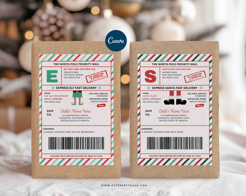 Editable North Pole Mail Tags | Santa & Elf Delivery Labels | Canva Template | Printable Christmas Gift Tags for Kids