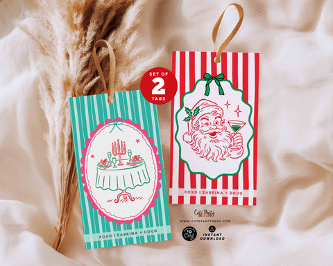 Set of 2 Cocktail Christmas Gift Tags: Editable Printable Wine or Drink (Instant Download)