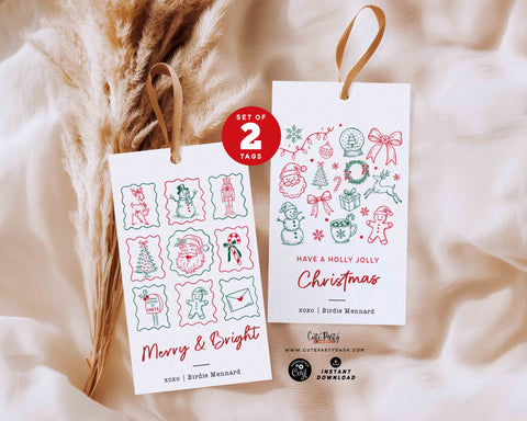 Set of 2 Minimalist Christmas Gift Tags: Editable Printable (Instant Download)