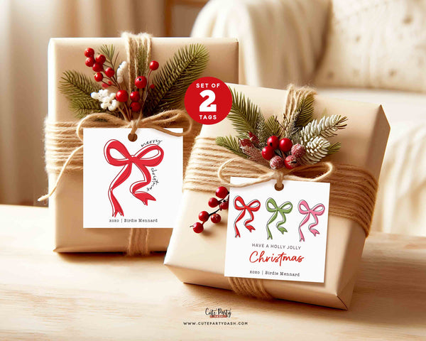 Coquette Christmas Gift Tags – Printable Bow Tags (Set of 2) • Instant Download