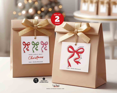 Coquette Christmas Gift Tags – Printable Bow Tags (Set of 2) • Instant Download