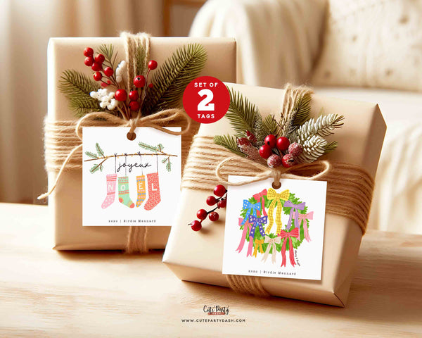 Holiday Christmas Gift Tags Set of 2 – Printable Editable Tag Instant Download