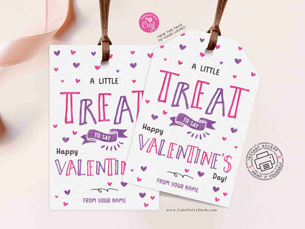 A Little Treat Valentine Gift Tag Printable, Happy Valentine’s Day Tags, Editable Name Tag, Classroom Kids Favors, Instant Download