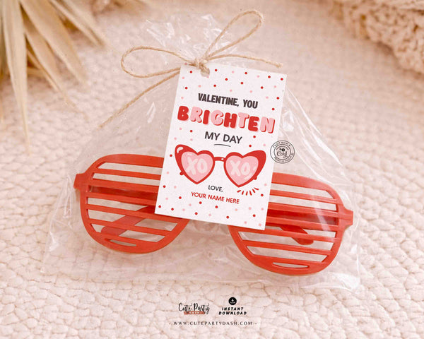 Valentine Sunglasses Gift Tag Printable – You Brighten My Day