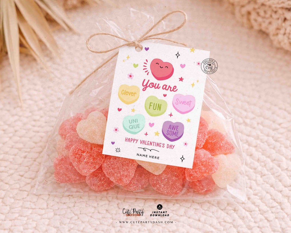Candy Hearts Classroom Valentines Gift Tag – Cute Party Dash