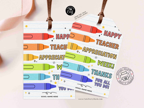 Teacher Appreciation Gift Tag Printable – Thank You Teacher Crayon Tag – Editable Instant Download