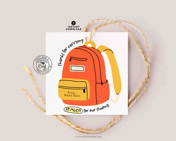 Paraprofessional Appreciation Gift Tag Printable – Thank You Para Backpack Tag – Editable Instant Download