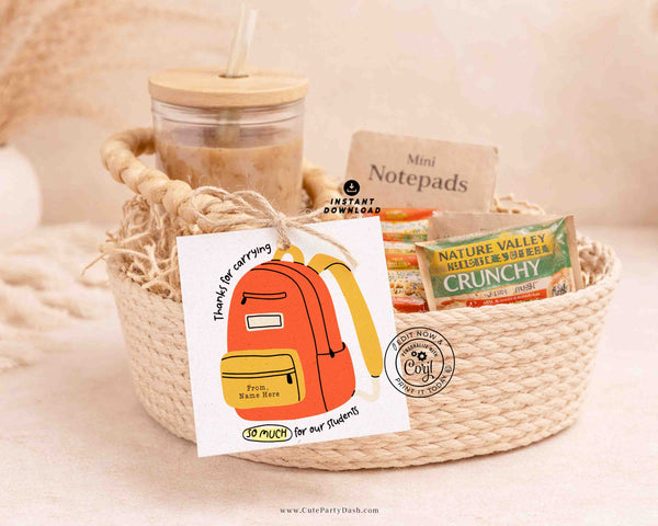 Paraprofessional Appreciation Gift Tag Printable – Thank You Para Backpack Tag – Editable Instant Download