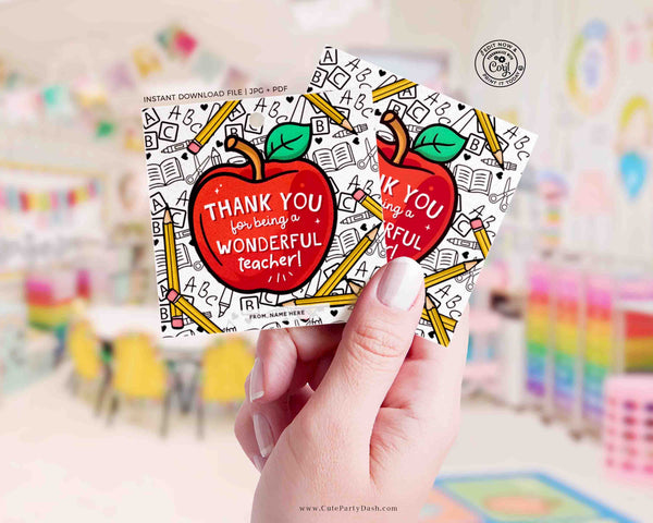 Teacher Appreciation Gift Tag Printable, Thank You Teacher Tag, Apple Teacher Gift Tag, Editable Gift Tag, Instant Download