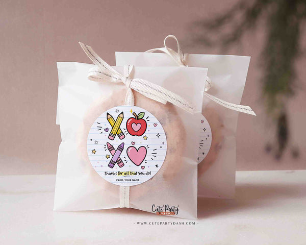 Teacher Appreciation Sticker Printable – Round Thank You Teacher Gift Tag – Editable Name Instant Download
