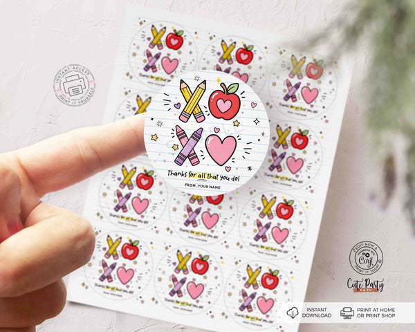 Teacher Appreciation Sticker Printable – Round Thank You Teacher Gift Tag – Editable Name Instant Download
