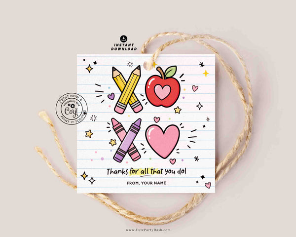 Teacher Appreciation Sticker Printable – Round Thank You Teacher Gift Tag – Editable Name Instant Download