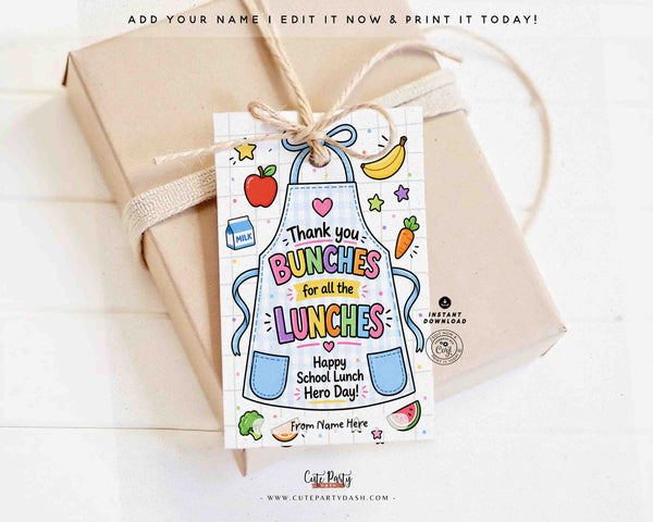 School Lunch Hero Day Gift Tag Printable – Lunch Lady Appreciation Tag – Cafeteria Staff Thank You – Editable Name Instant Download