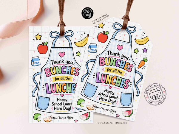 School Lunch Hero Day Gift Tag Printable – Lunch Lady Appreciation Tag – Cafeteria Staff Thank You – Editable Name Instant Download