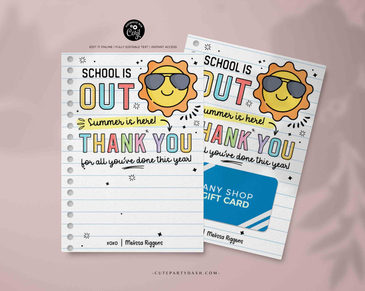 End of Year Teacher Gift Card Holder Summer Thank You Gift Card Holder