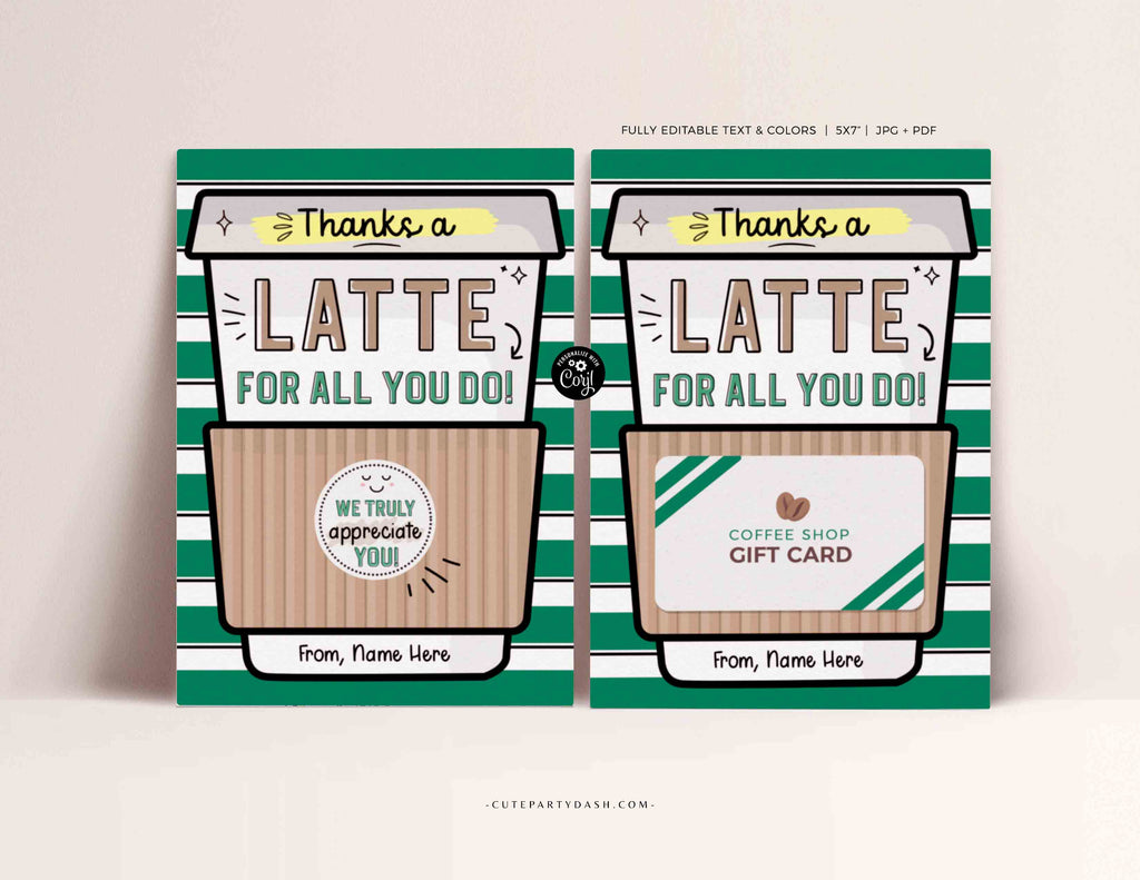 Thanks a Latte Gift Card Holder Coffee Thank You Teacher Card template – Cute Party Dash Thanks a Latte Gift Card Holder Coffee Thank You Teacher Card template – Cute Party Dash