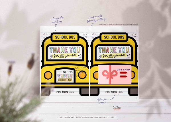 Editable Bus Driver Gift Card Holder template, Printable School Bus Driver Thank You Appreciation Gift, INSTANT DOWNLOAD, Corjl Card