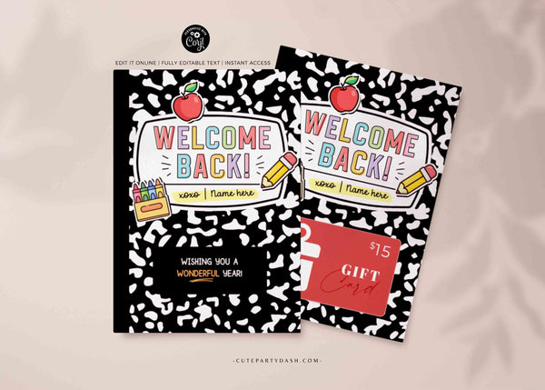 Welcome Back to School Gift Card Holder Template Printable Happy First Day of School Gift for Teacher Editable Pta Pto card