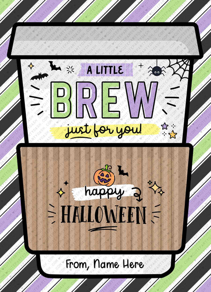 Halloween Coffee Gift Card Holder template INSTANT DOWNLOAD Editable A Little Brew Halloween Pumpkin Teacher Staff Party Fall Harvest