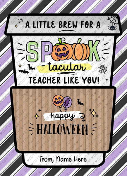 Editable Fall Harvest Teacher Halloween Coffee Gift Card Holder template, little Brew Spooktacular Teacher, therapist, pto INSTANT DOWNLOAD