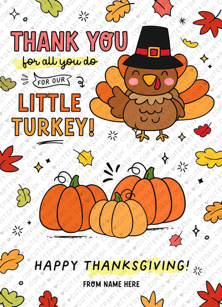 Editable Thanksgiving Gift Card Holder Teacher INSTANT DOWNLOAD Printable Thank You all you do for our Little Turkey Fall Harvest School