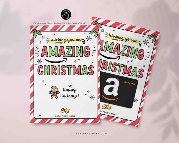 Wishing You An Amazing Christmas Gift Card Holder template INSTANT DOWNLOAD Printable Holiday Gift Card for Teacher Appreciation Gift FECH