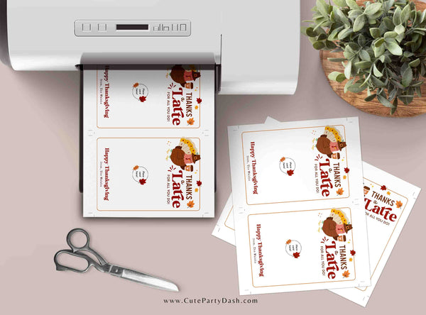 Thanks a Latte Thanksgiving Coffee Gift Card Holder Printable INSTANT DOWNLOAD Editable Gift for Teacher, Coworker, Staff, Employee, Team