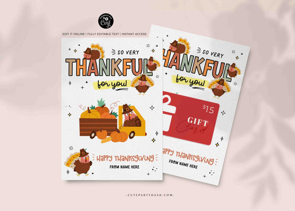 Thanksgiving Thankful for you Coffee Gift Card Holder Printable INSTANT DOWNLOAD Editable Teacher Thanks a Latte Gift card holder template