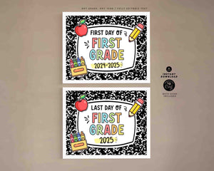 Editable First day of 1st Grade Sign Bundle Printable INSTANT DOWNLOAD, EDITABLE First Day & Last Day Back to school Sign Set Chalkboard